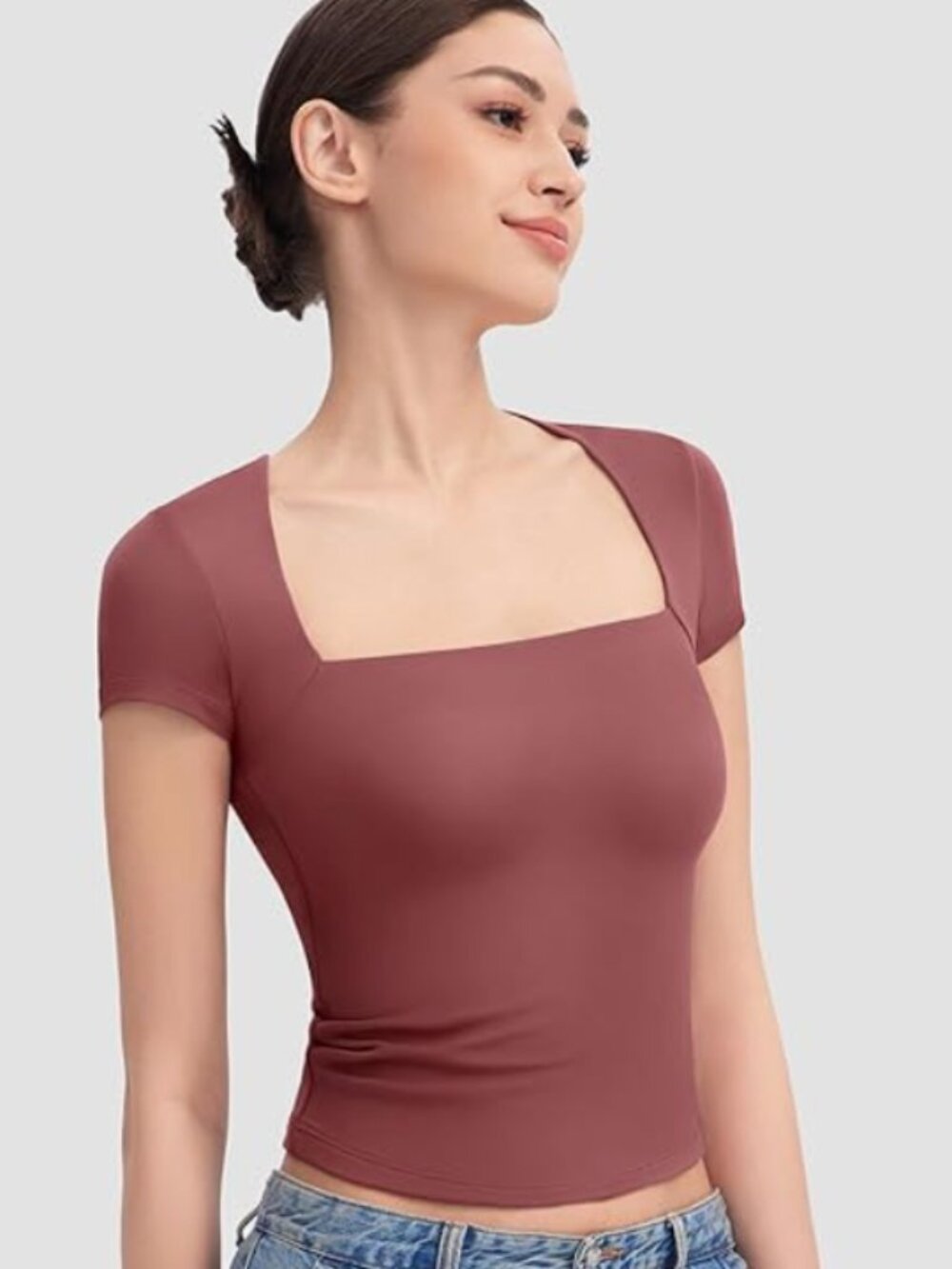 ## ✨ Trendy Mauve Square-Neck Sculpting Tee ✨
